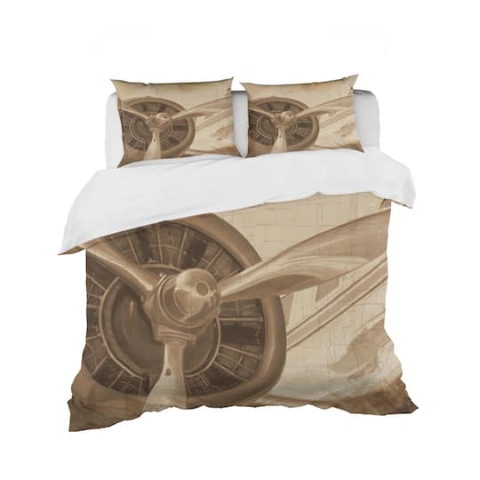 Designart 'Retro Airplanes Sepia' Traditional Bedding Set - Duvet Cover & Shams